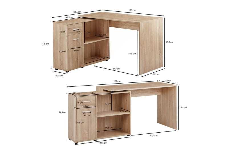 Gulshan Hjørneskrivebord 120 cm - Brun/Natur - Møbler - Bord - Kontorbord - Skrivebord - Hjørneskrivebord