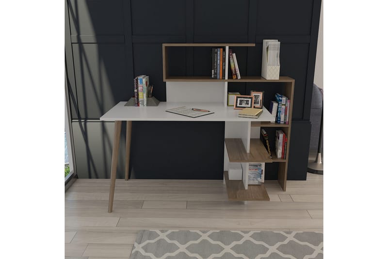 Hungirr Skrivebord 141,8x121,4x141,8 cm med oppbevaring - Brun - Hev og senkbart skrivebord - Skrivebord - Databord