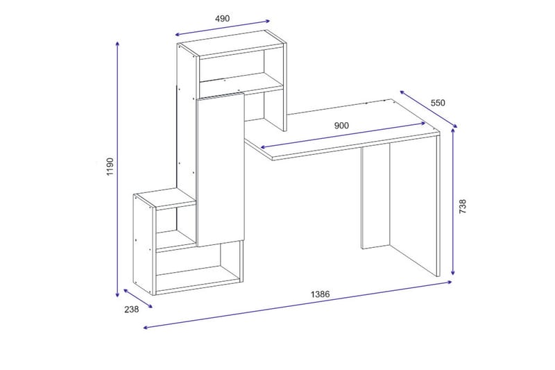 Ikatan Skrivebord 139 cm med Oppbevaringshyller + Skap - Hvit - Møbler - Bord - Kontorbord - Skrivebord