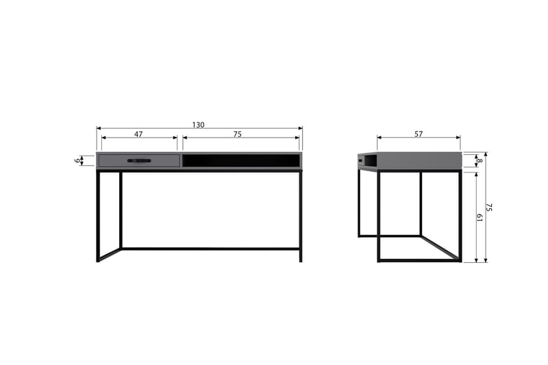 Kahe Skrivebord 130 cm med Oppbevaringsskuff + Hylle - Grå/Svart - Møbler - Bord - Kontorbord - Skrivebord