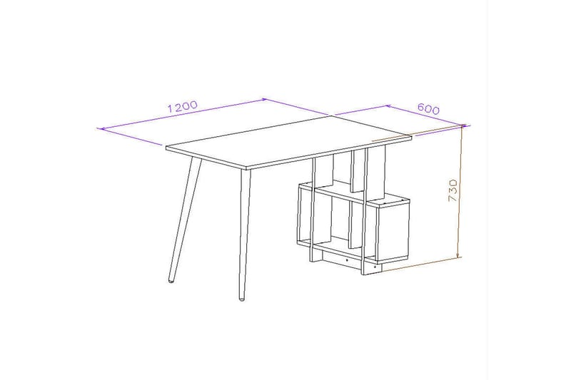 Keachi Side Skrivebord 120 cm med Oppbevaringshyller - Natur/Hvit - Møbler - Bord - Kontorbord - Skrivebord