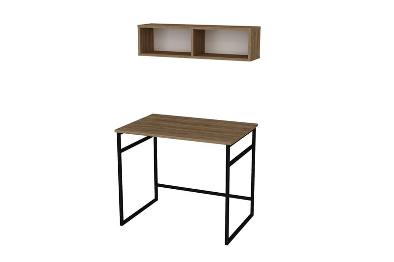 Klingbo Skrivebord 90 cm med Oppbevaring Vegghylle - Brun - Møbler - Bord - Kontorbord - Skrivebord