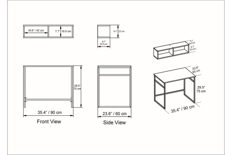 Klingbo Skrivebord 90 cm med Oppbevaring Vegghylle - Brun - Møbler - Bord - Kontorbord - Skrivebord