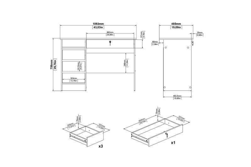 Klintberg Skrivebord 109 cm - Hvit - Møbler - Bord - Kontorbord - Skrivebord