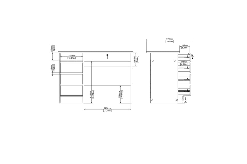 Klintberg Skrivebord 109 cm - Hvit - Møbler - Bord - Kontorbord - Skrivebord