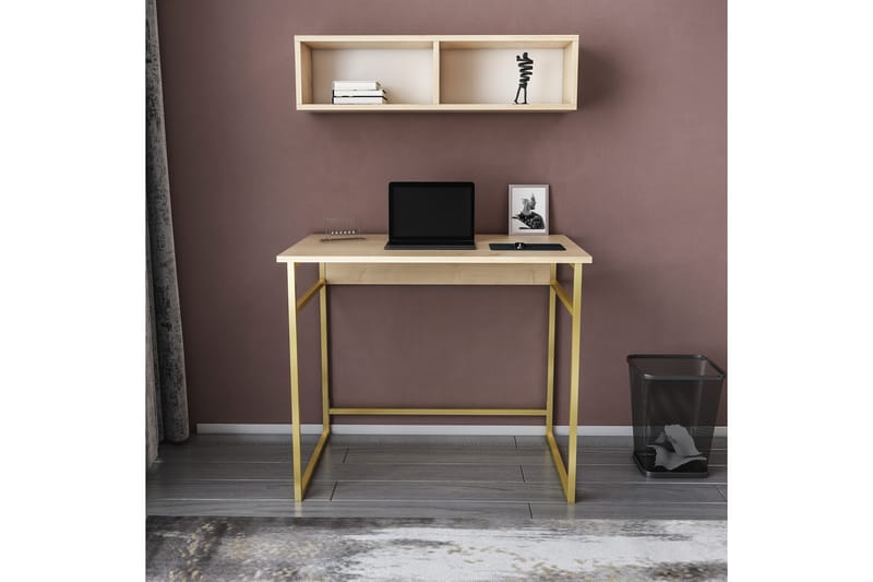 Malem Skrivebord 60x75x90 cm - Gull/Brun - Hev og senkbart skrivebord - Skrivebord - Databord