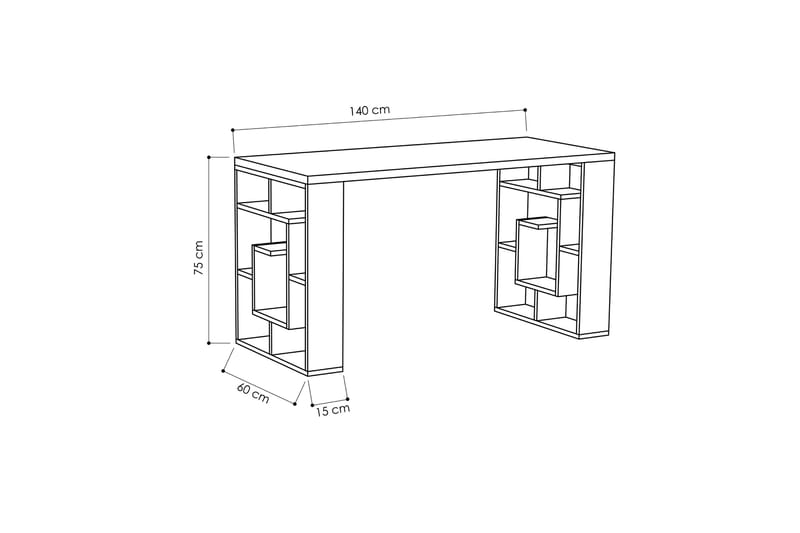 Mazell Skrivebord 140 cm med Oppbevaring Hyller - Brun/Hvit - Møbler - Bord - Kontorbord - Skrivebord