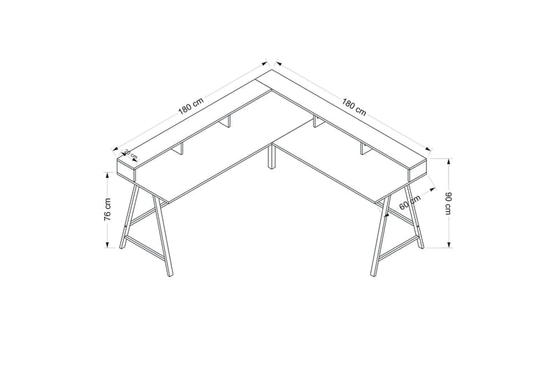 Nagender Hjørneskrivebord - Gull - Møbler - Bord - Kontorbord - Skrivebord - Hjørneskrivebord