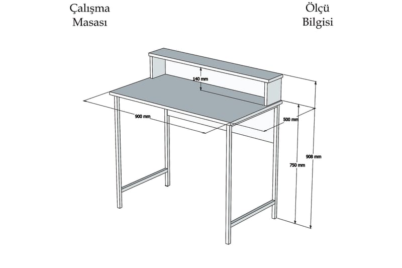 Puqa Design Skrivebord 90 cm med Oppbevaringshylle - Hvit/Svart - Møbler - Bord - Kontorbord - Skrivebord