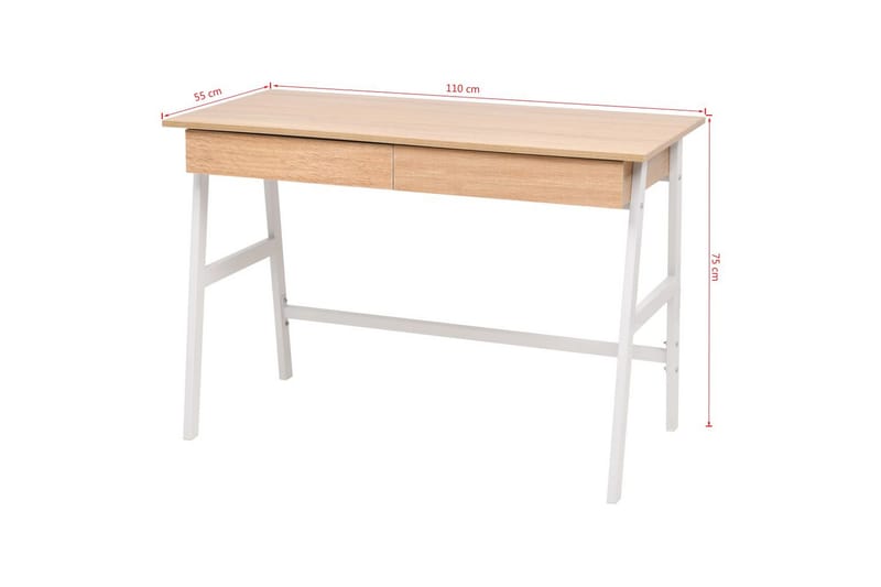 Skrivebord 110x55x75 cm eik og hvit - Møbler - Bord - Kontorbord - Skrivebord