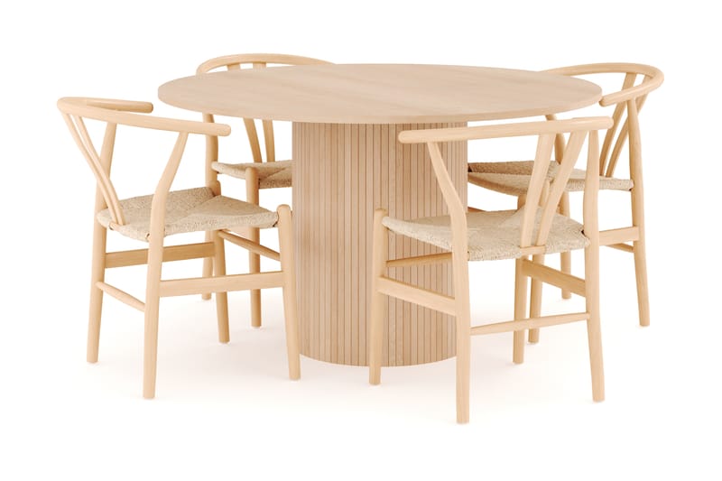 Kopparbo Matgruppe 130 cm Rund med 4 Dastoori Spisestol - Beige - Møbler - Bord - Spisegrupper