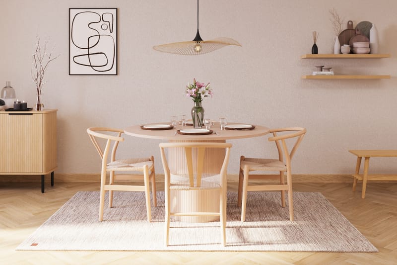 Kopparbo Matgruppe 130 cm Rund med 4 Dastoori Spisestol - Beige - Møbler - Bord - Spisegrupper