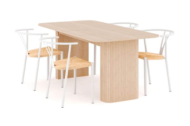 Kopparbo Spisegruppe 160-220 cm Forlengbar med 4 Elysia Spisestoler - Whitewash - Møbler - Bord - Spisegrupper