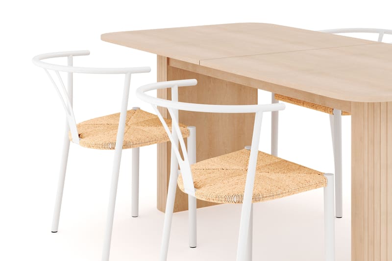 Kopparbo Spisegruppe 160-220 cm Forlengbar med 4 Elysia Spisestoler - Whitewash - Møbler - Bord - Spisegrupper