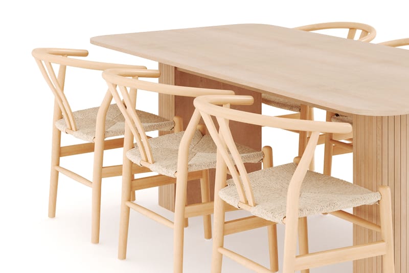 Kopparbo Spisegruppe 200-260 cm Forlengbar med 6 Dastoori Spisestoler - Whitewash - Møbler - Bord - Spisegrupper