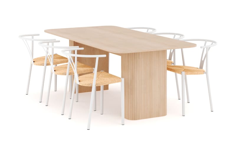 Kopparbo Spisegruppe 200-260 cm Forlengbar med 6 Elysia Spisestoler - Whitewash - Møbler - Bord - Spisegrupper