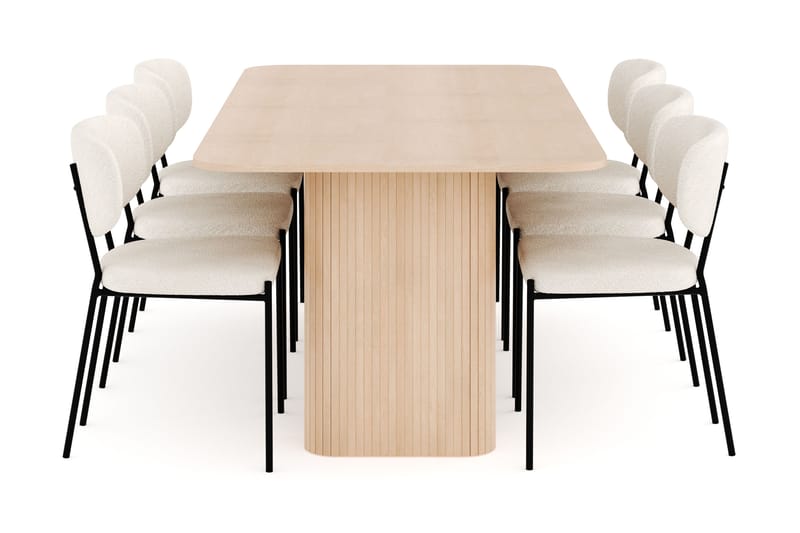 Kopparbo Spisegruppe 200-260 cm Forlengbar med 6 Gemmiano Spisestoler - Whitewash - Møbler - Bord - Spisegrupper