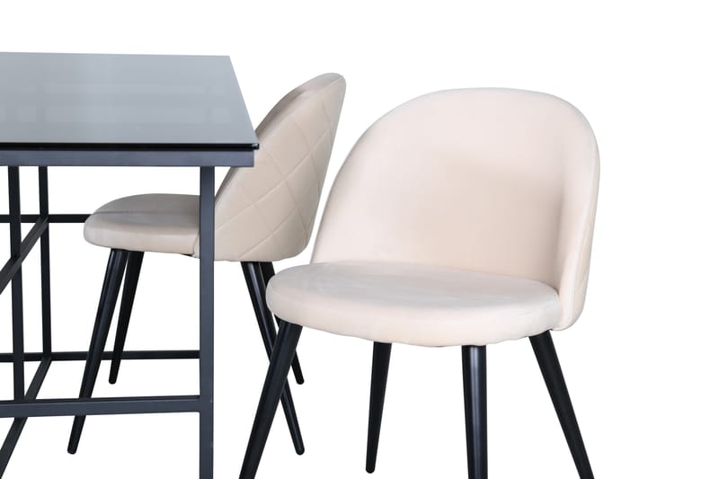 Leif Spisegruppe 200 cm Rektangulær med 4 Velvet Stoler - Beige - Møbler - Bord - Spisegrupper