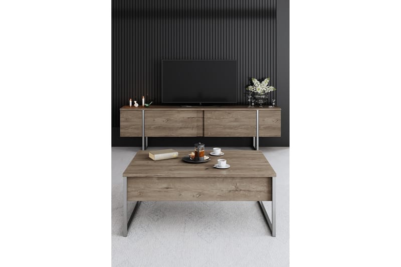 Luxe Sofabord 90 cm - Valnøtt/Sølv - Møbler - Bord - Sofabord