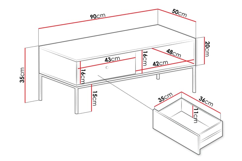 Mariestad Sofabord 90 cm - Hvit - Møbler - Bord - Sofabord