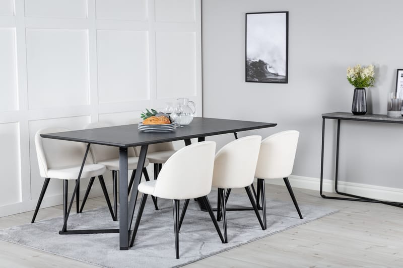 Marina Spisegruppe 180 cm Rektangulær med 6 Velvet Stoler - Beige - Møbler - Bord - Spisegrupper