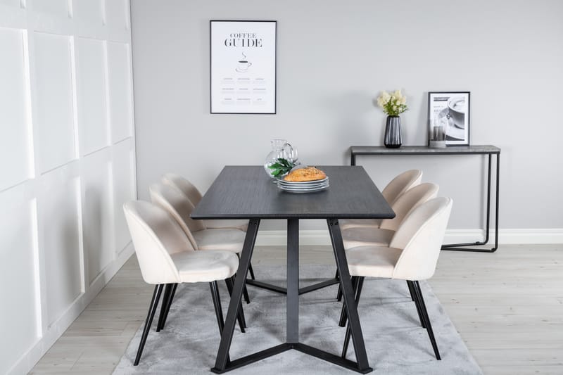 Marina Spisegruppe 180 cm Rektangulær med 6 Velvet Stoler - Beige - Møbler - Bord - Spisegrupper