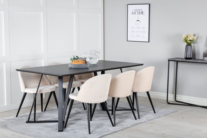 Marina Spisegruppe 180 cm Rektangulær med 6 Velvet Stoler - Beige - Møbler - Bord - Spisegrupper