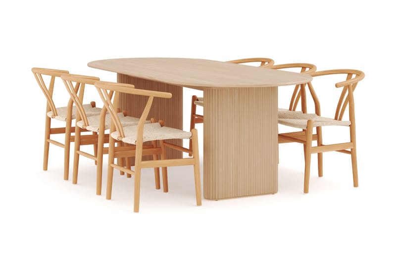 Noira Oval Spisegruppe 220 cm med 6 Dastoori Spisestoler - Natur - Møbler - Bord - Spisegrupper