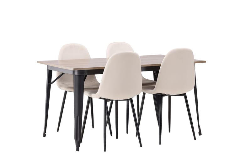 Ochovi Spisegruppe 140 cm Rektangulær med 4 Bennie Stoler - Beige - Møbler - Bord - Spisegrupper