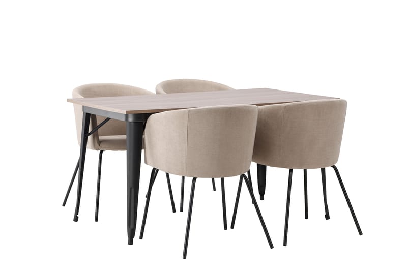 Ochovi Spisegruppe 140 cm Rektangulær med 4 Berita Stoler - Beige - Møbler - Bord - Spisegrupper