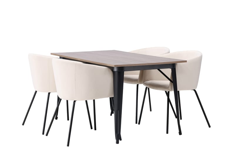 Ochovi Spisegruppe 140 cm Rektangulær med 4 Berita Stoler - Beige - Møbler - Bord - Spisegrupper