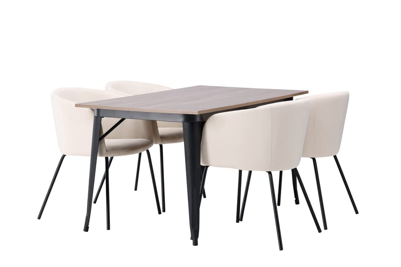 Ochovi Spisegruppe 140 cm Rektangulær med 4 Berita Stoler - Beige - Møbler - Bord - Spisegrupper