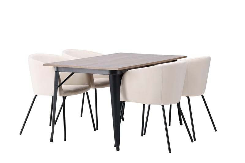 Ochovi Spisegruppe 140 cm Rektangulær med 4 Berita Stoler - Beige - Møbler - Bord - Spisegrupper