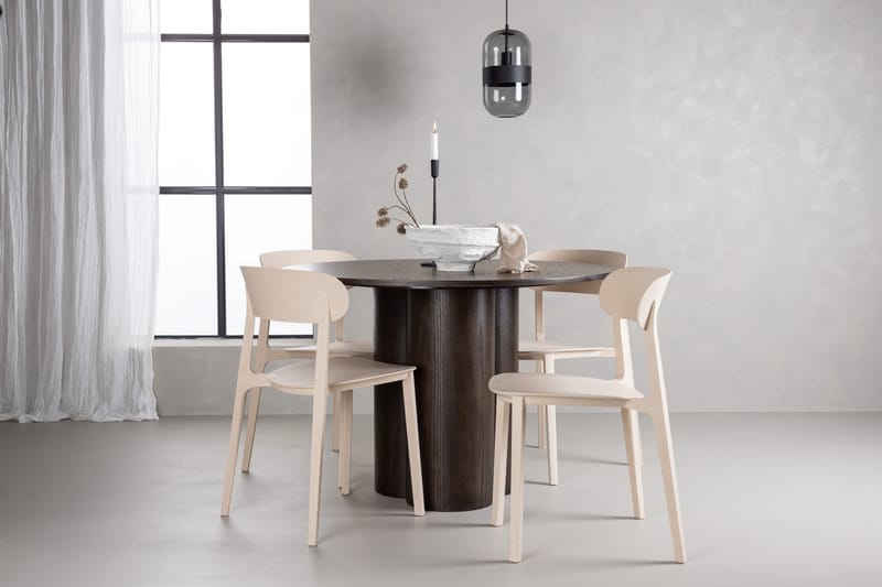 Olivero Spisegruppe 110 cm Rund med 4 Åstol Stoler - Beige - Møbler - Bord - Spisegrupper