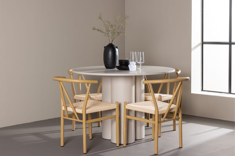 Olivia Spisegruppe 110 cm Rund med 4 Alfons stoler - Beige/Beige - Møbler - Bord - Spisegrupper