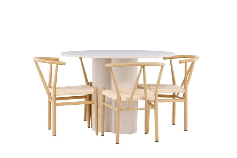 Olivia Spisegruppe 110 cm Rund med 4 Alfons stoler - Beige/Beige - Møbler - Bord - Spisegrupper