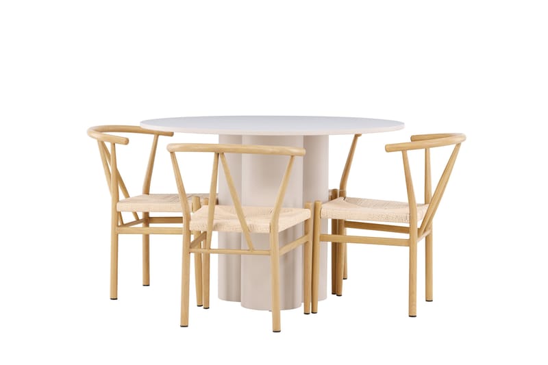 Olivia Spisegruppe 110 cm Rund med 4 Alfons stoler - Beige/Beige - Møbler - Bord - Spisegrupper