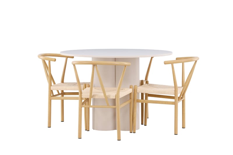 Olivia Spisegruppe 110 cm Rund med 4 Alfons stoler - Beige/Beige - Møbler - Bord - Spisegrupper