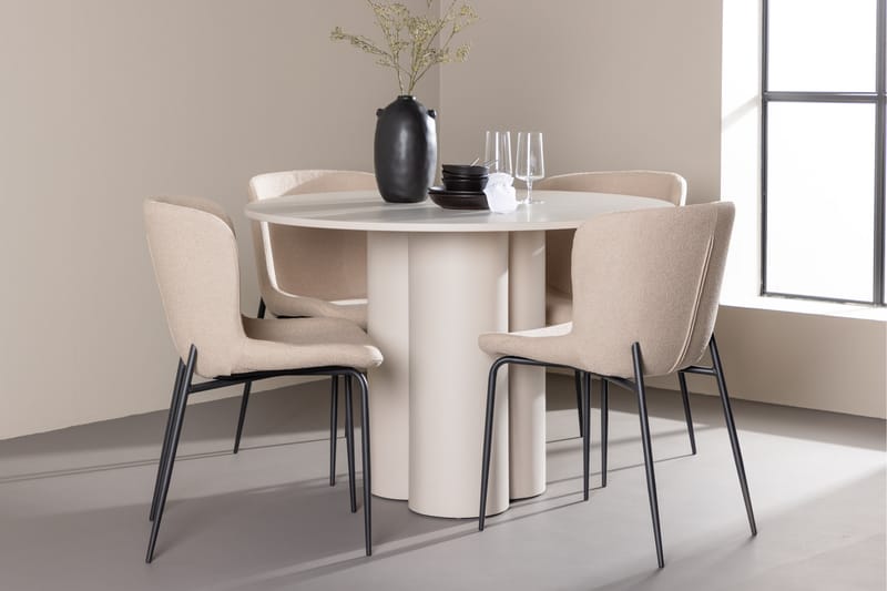 Olivia Spisegruppe 110 cm Rund med 4 Modesto stoler - Beige/Beige - Møbler - Bord - Spisegrupper