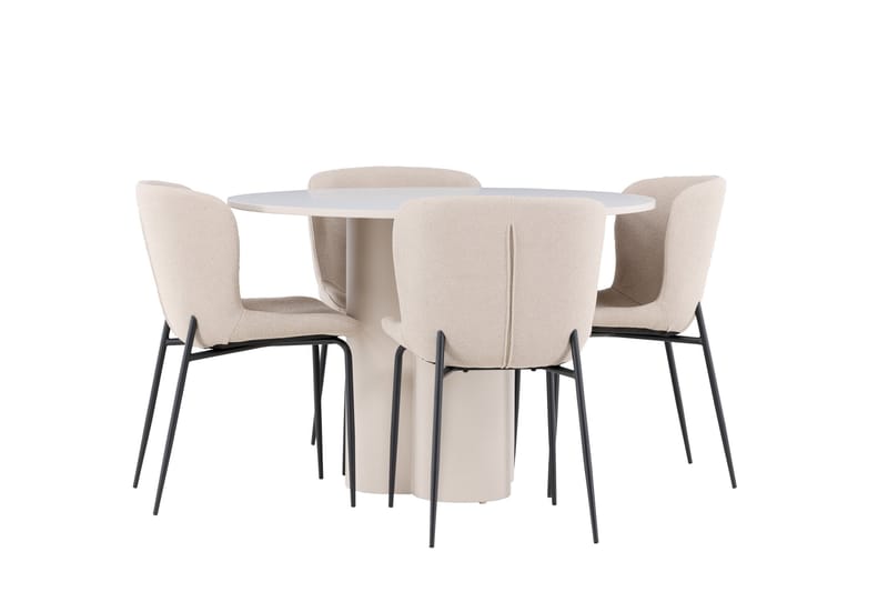 Olivia Spisegruppe 110 cm Rund med 4 Modesto stoler - Beige/Beige - Møbler - Bord - Spisegrupper