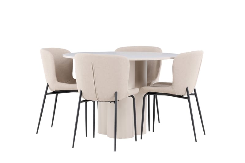 Olivia Spisegruppe 110 cm Rund med 4 Modesto stoler - Beige/Beige - Møbler - Bord - Spisegrupper