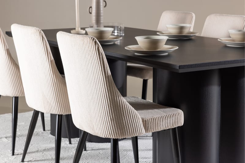 Olivia Spisegruppe 210 cm Rektangulær med 6 Leone stoler - Sort/Beige - Møbler - Bord - Spisegrupper