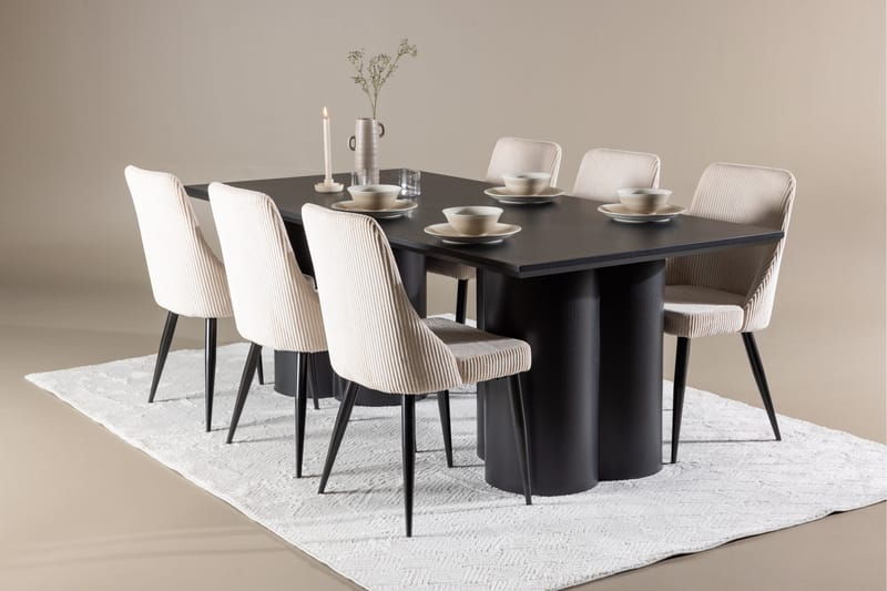 Olivia Spisegruppe 210 cm Rektangulær med 6 Leone stoler - Sort/Beige - Møbler - Bord - Spisegrupper