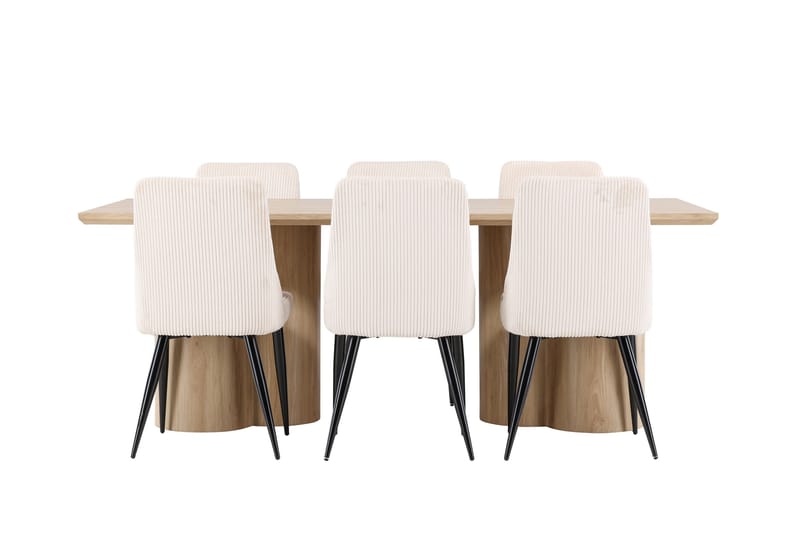 Olivia Spisegruppe 210 cm Rektangulær med 6 Leone stoler - Whitewash/Beige - Møbler - Bord - Spisegrupper