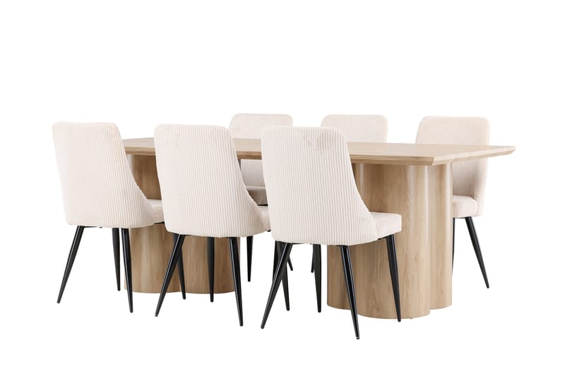 Olivia Spisegruppe 210 cm Rektangulær med 6 Leone stoler - Whitewash/Beige - Møbler - Bord - Spisegrupper