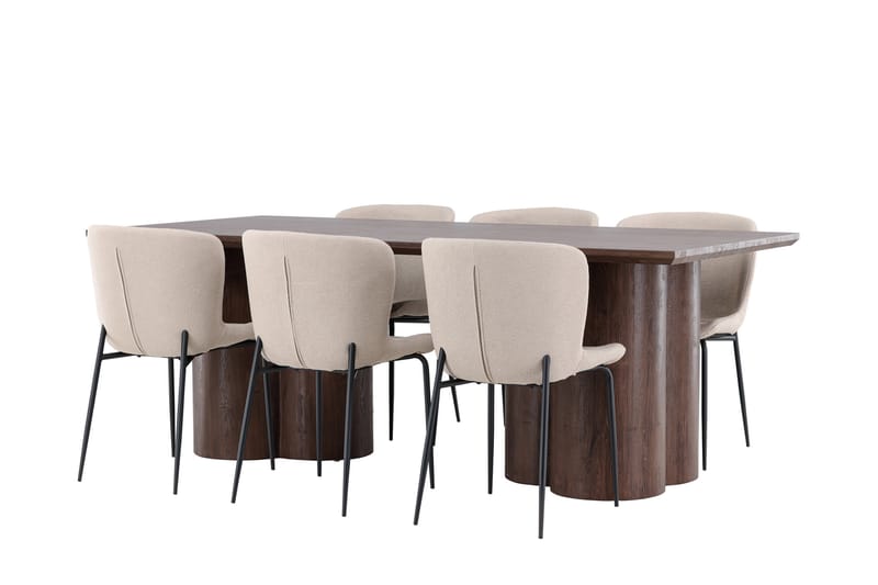 Olivia Spisegruppe 210 cm Rektangulær med 6 Modesto stoler - Mocca/Beige - Møbler - Bord - Spisegrupper