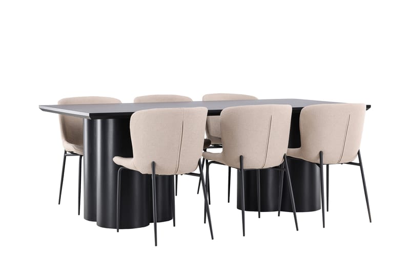 Olivia Spisegruppe 210 cm Rektangulær med 6 Modesto stoler - Sort/Beige - Møbler - Bord - Spisegrupper