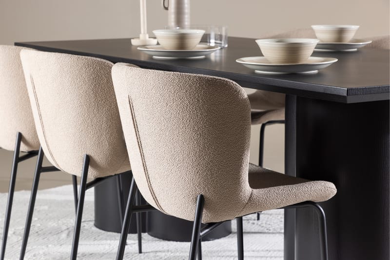 Olivia Spisegruppe 210 cm Rektangulær med 6 Modesto stoler - Sort/Beige - Møbler - Bord - Spisegrupper