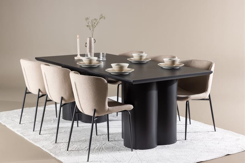 Olivia Spisegruppe 210 cm Rektangulær med 6 Modesto stoler - Sort/Beige - Møbler - Bord - Spisegrupper