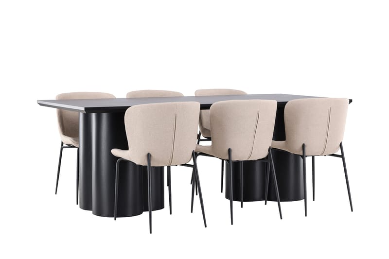 Olivia Spisegruppe 210 cm Rektangulær med 6 Modesto stoler - Sort/Beige - Møbler - Bord - Spisegrupper